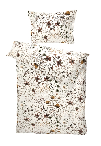Turiform sengetøj - 140x220 cm - Tilde Beige - 100% bomuldssatin sengesæt - Blomstret sengetøj